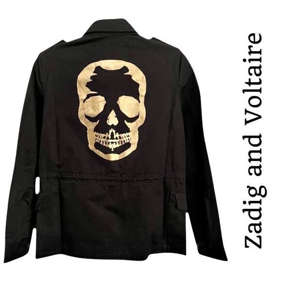 Zadig and Voltaire Kayak Mili Skull Black Jacket Sz US6, FR38 EUC - Picture 2 of 13